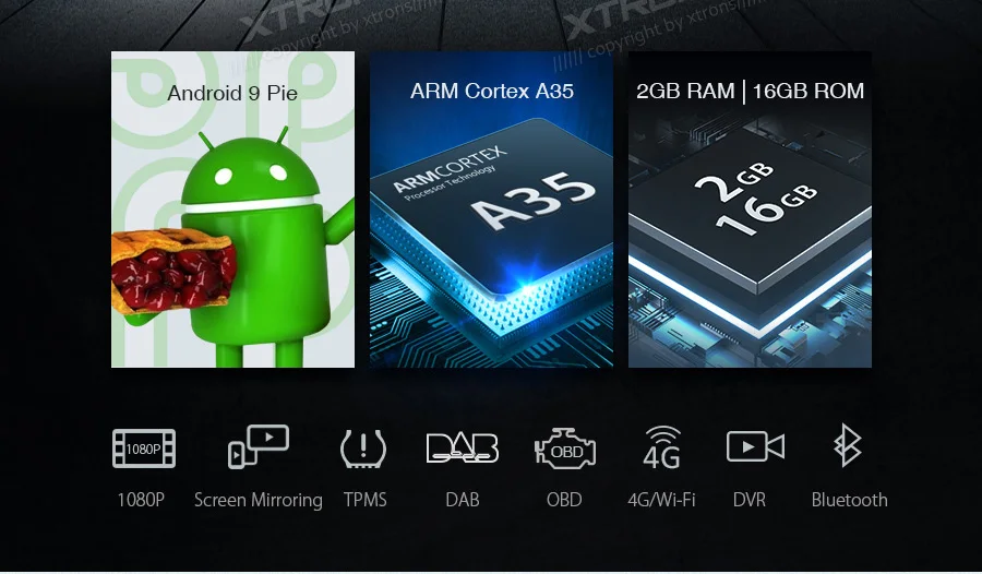 XTRONS Универсальный " Android 9,0 One 1 Din радио автомобильный стерео плеер wifi OBD2 DAB+ USB 1080P gps навигация рулевое колесо без DVD