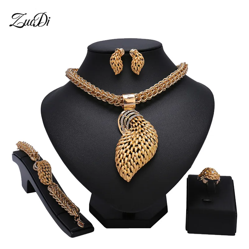 Zuodi 2019 Exquisite Dubai Gold Jewelry Set Brand Nigerian Wedding woman accessories Wholesale statement jewelry set | Украшения и