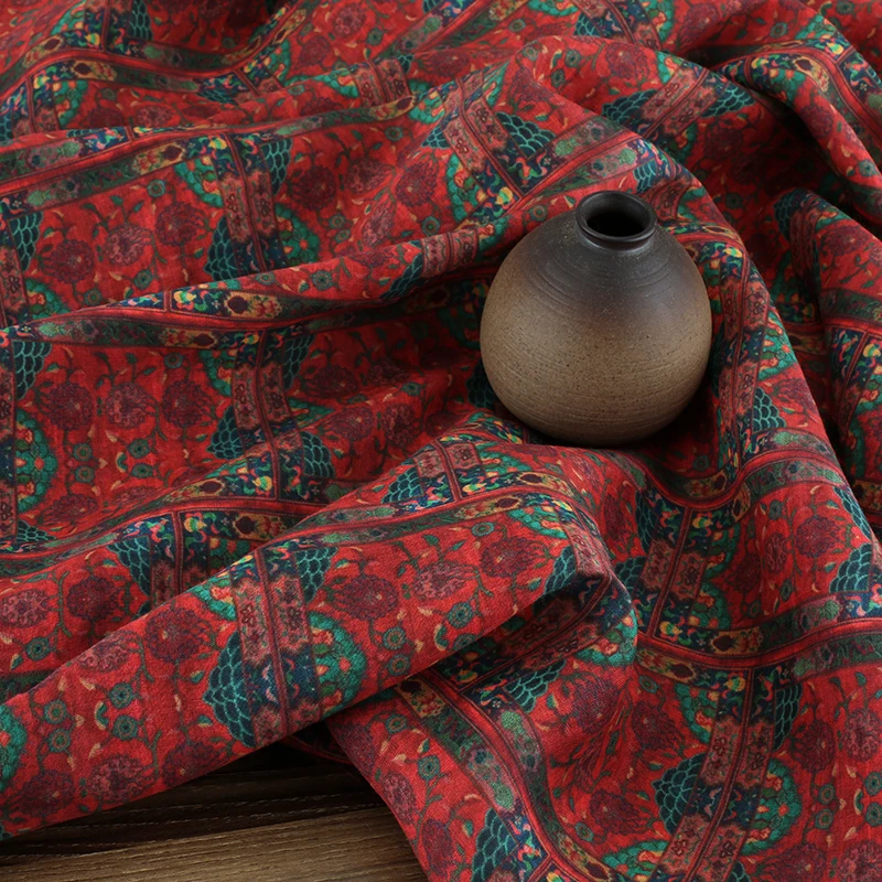 42D 100%organic Ramie Geometric Pattern Printed Fabric for Women Dress Robe Clothes Diy Sewing 135cm Wide Free Shipping Sale Hot | Дом и сад