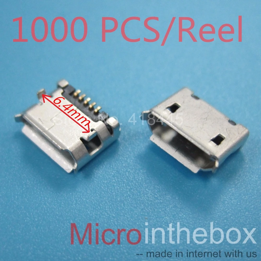 

1000pcs Micro USB Connector Female 5P 5pin 6.4mm Micro USB Jack crimping edge and flat edge for Tail Charging mobile phone