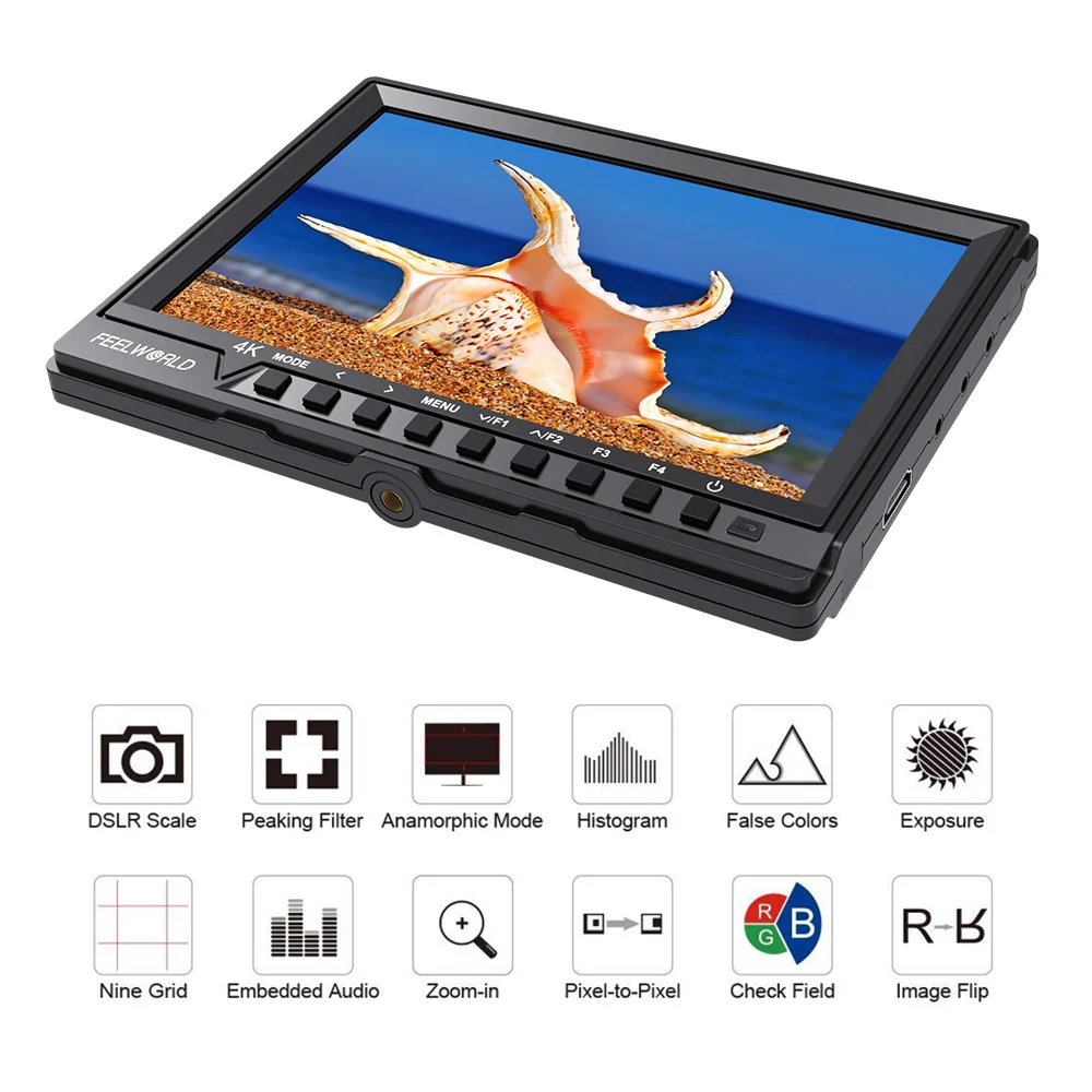 Bestellen FEELWORLD FW760 7 Inch Kamera Feld Monitor 4K HDMI DSLR Video Unterstützen Full HD 1920x1200 IPS Bildschirm 1200:1 Hohe Kontrast Display