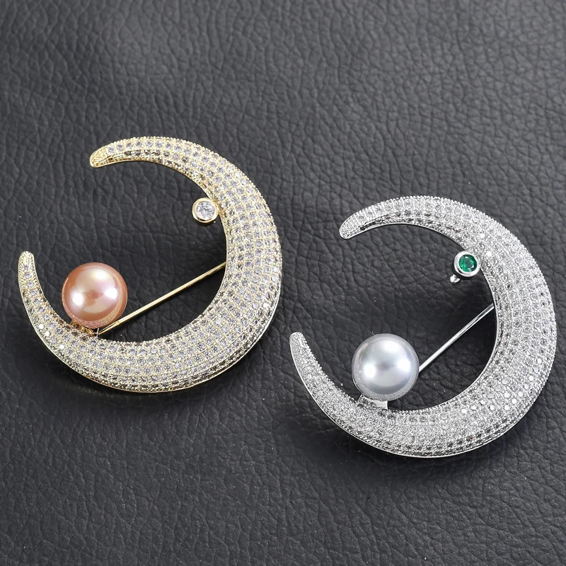Лунная брошь в виде полумесяца роскошные стразы жемчужные броши для женщин и