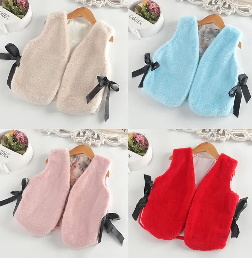 Spring Winter Girl clothes girl faux fur Vest children clothing baby bow knot Waistcoat girls warm outerwear for 1-6T | Детская одежда