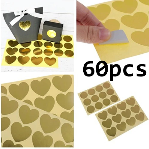 60pcs Sealing Handmade Golden Heart Gold Cake Candy Packaging Label Sticker Baking DIY Gift Party Stickers | Канцтовары для офиса