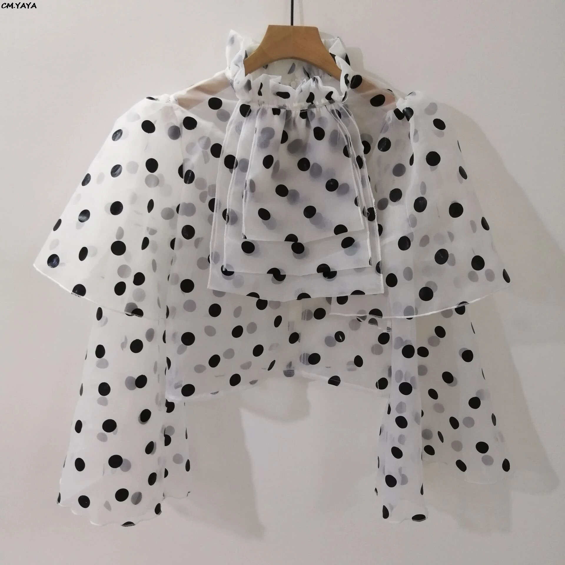 2019 new women summer dot print ruffles cascading flare sleeve transparent blouses &amp shirts top streetwear shirt GL15030 | Женская