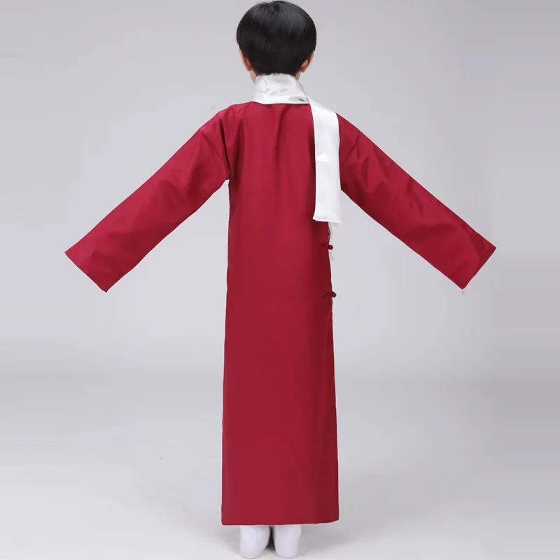 Детский халат в китайском стиле с шарфом Китайский народный костюм для мальчиков