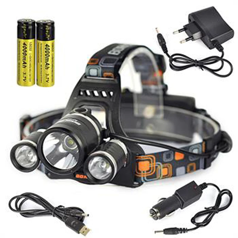 BORUIT 6000LM 3x XM L T6 светодиодный налобный фонарь + 2X 18650 зарядное устройство для