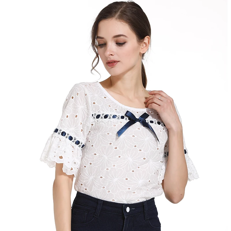 Новинка 2019 летние модные женские топы блузка рубашка кружевная Милая стильная с