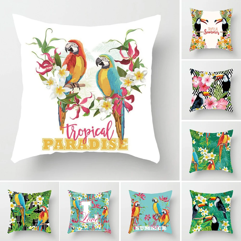 Hot Cushion Cover Lovely Toucan Leaves Square Throw Pillow Case Home Sofa Cafe Decor | Дом и сад