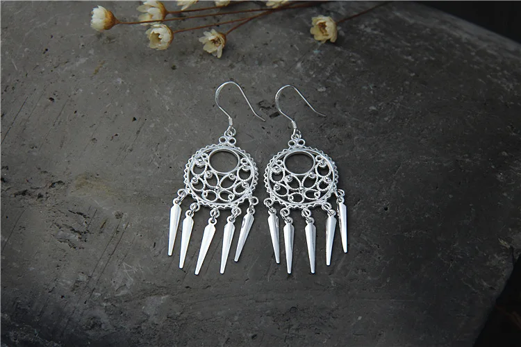 2018 Real New Arrival None Bohemia Retro 100% 925 Sterling Drop Earrings For Women Tassels Hollow Vintage Thai Earring Jewelry | Украшения