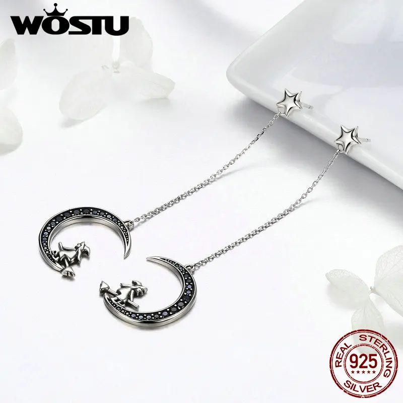 WOSTU,, 925 пробы, серебро, Волшебная ведьма, черная луна, висячие серьги для женщин, хорошее серебряное ювелирное изделие, подарок, FIE287