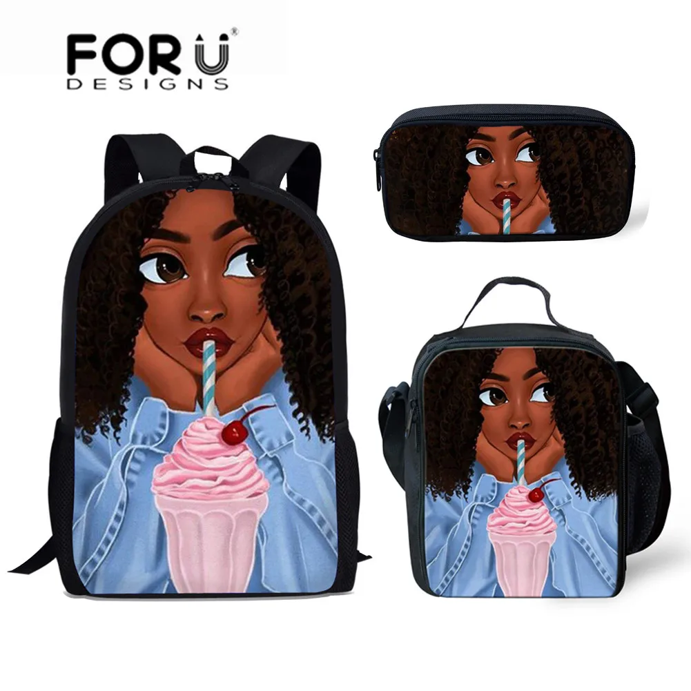 FORUDESIGNS/рюкзак для женщин черный афро девушек и через плечо с принтом рюкзаки