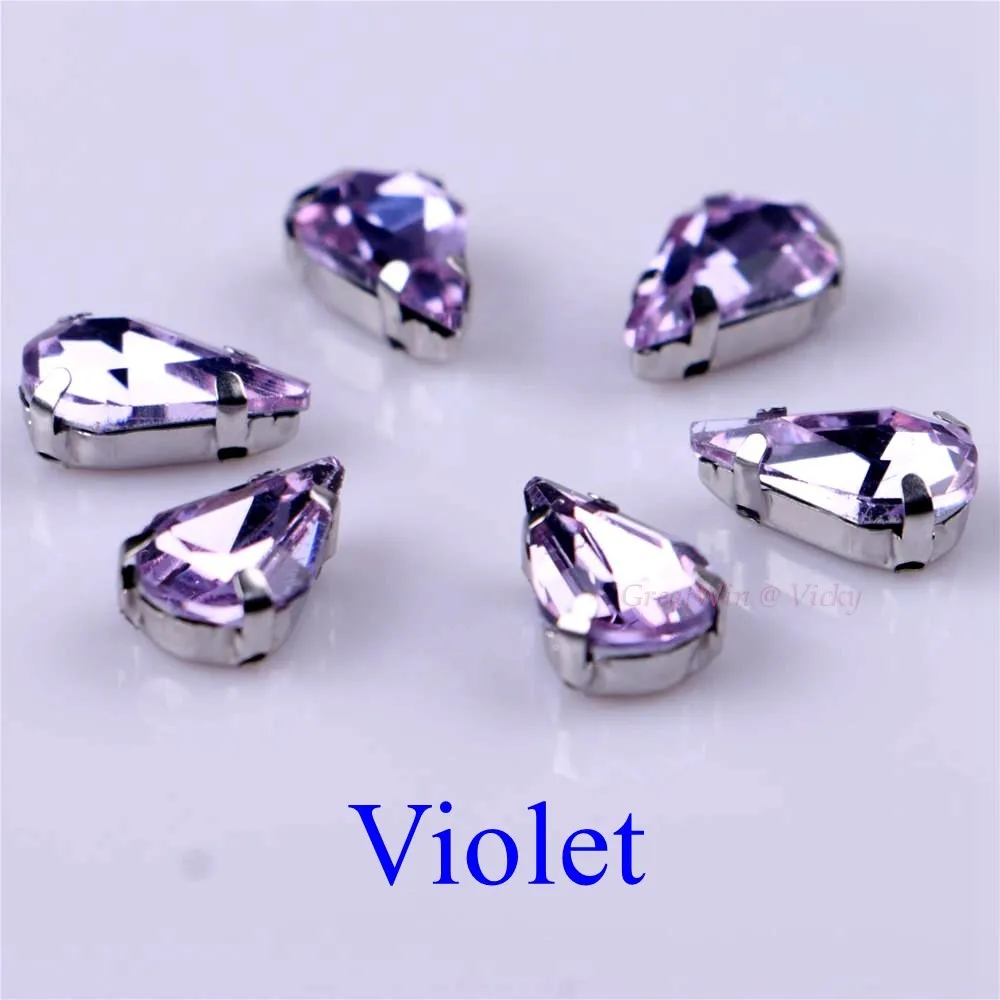 Violet Стекло Стразы! Узкий слеза Форма со стразами с когтями пришить Strass металлическое основание, с пряжкой, с украшением в виде кристаллов Камень 20 шт./упак - Цвет: Violet