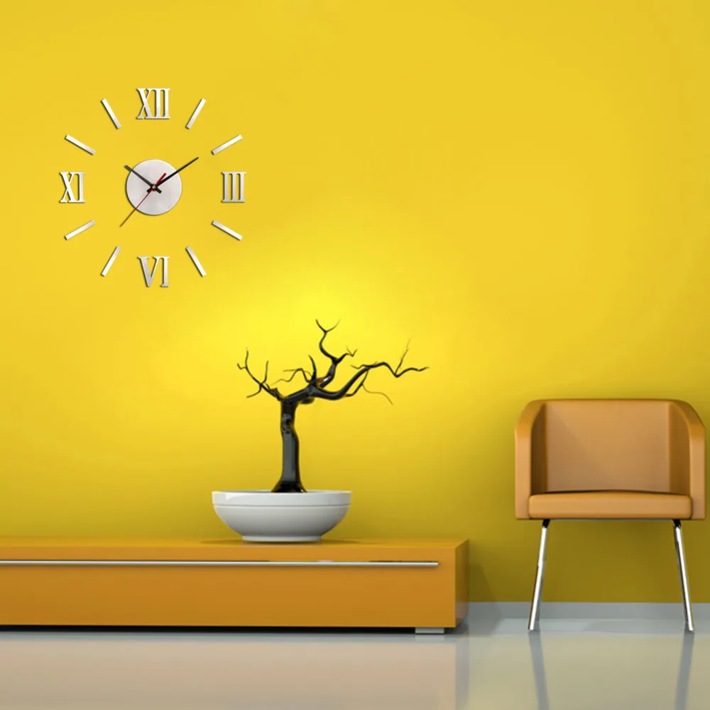 Забавные настенные часы с металлическим эффектом 3D DIY декоративные аналоговые