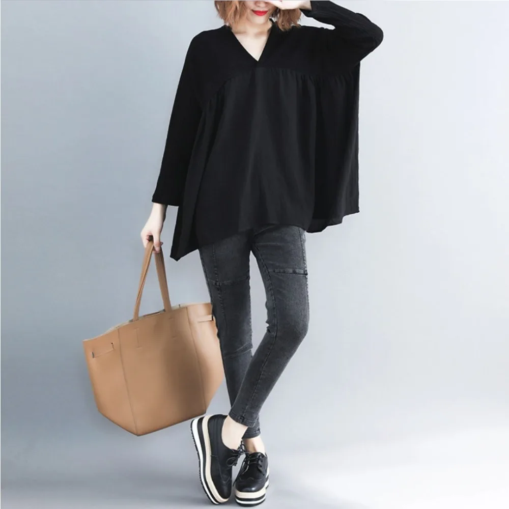 2019 весна новый литературный свободный большой размер женский толстый мм шить v