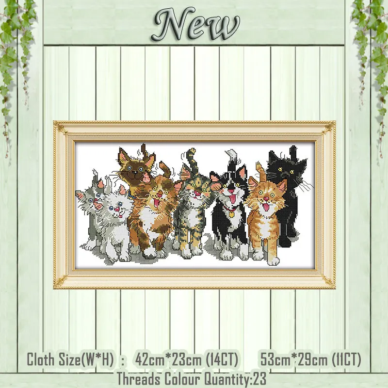 Eight Cats Восемь кошек Новорожденные котята картина Счетный напечатанный холст DMC 11CT 14CT Вышивка крестом наборы Рукоделие Набор вышивка животные - Цвет: Eight Cats