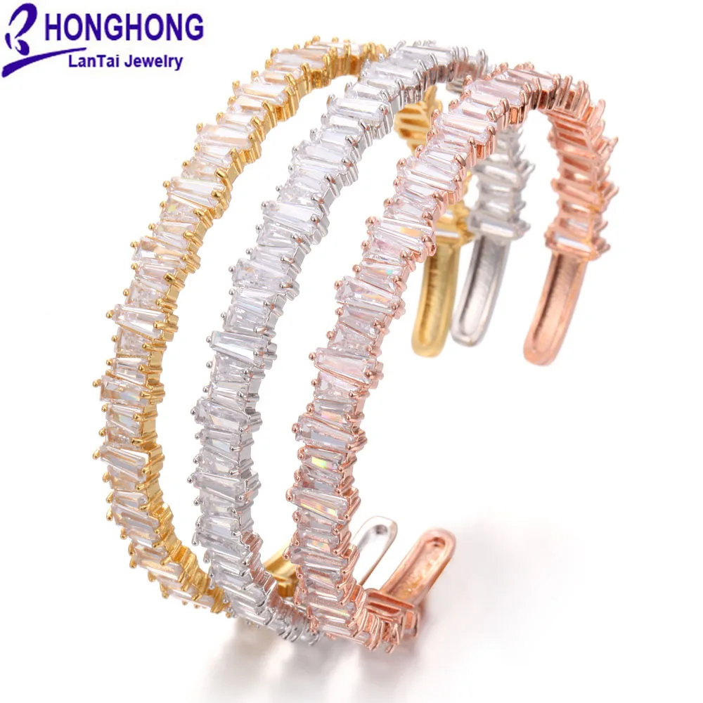 

HONGHONG High Quality rose gold bangle For women T square zircon bangle Wedding Noble elegant style Bride Fashion Jewelry