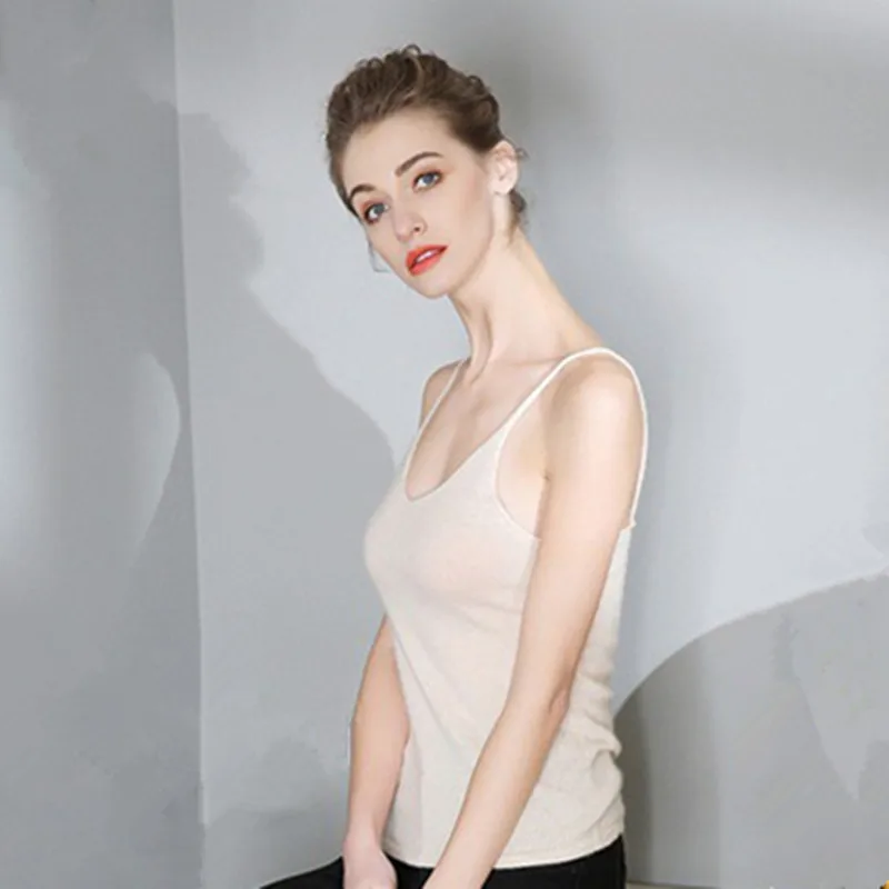 

New Spring Summer Women's V-neck Cashmere Knit Vest Jacket Sexy Slim Bottoming Shirt Sling