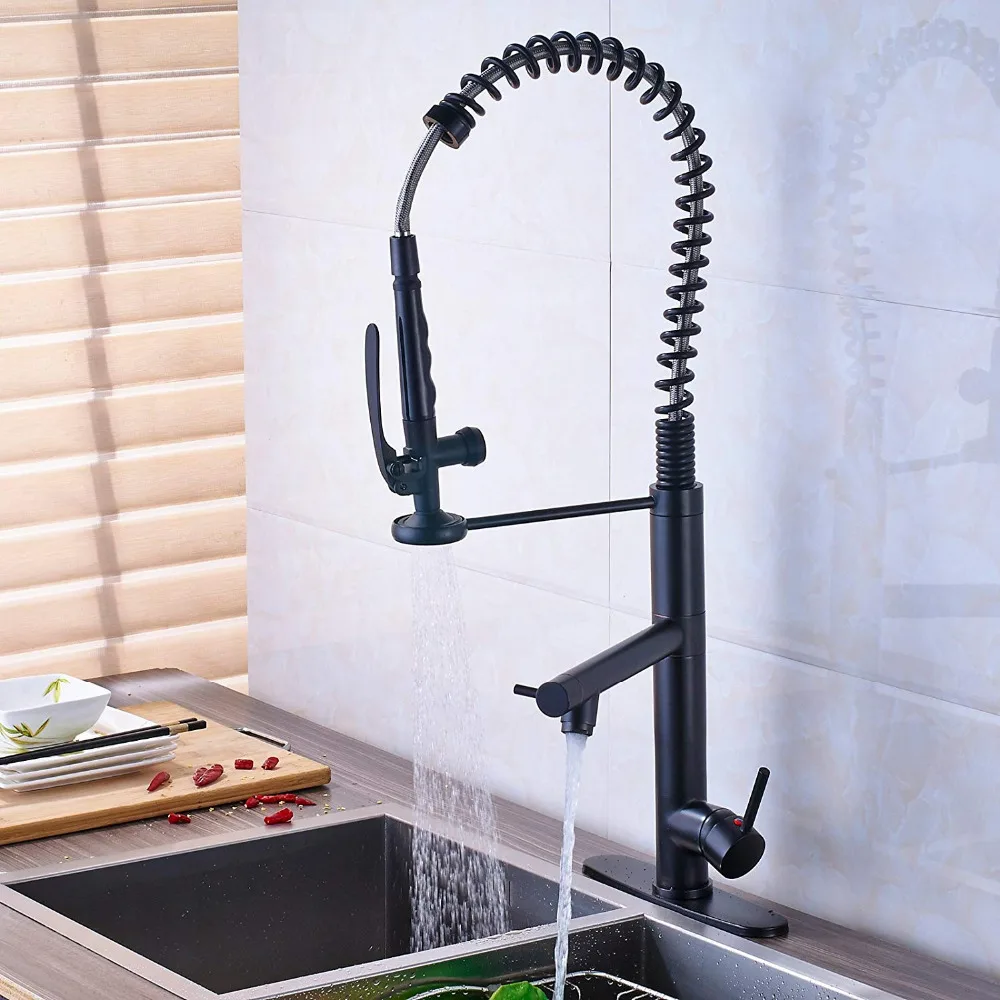 Bright Chrome Spring Pull Down Kitchen Faucet Hands Free Sprayer Head with Lock Hot cold Water Kitchen Mixer Tap Swivel Spout