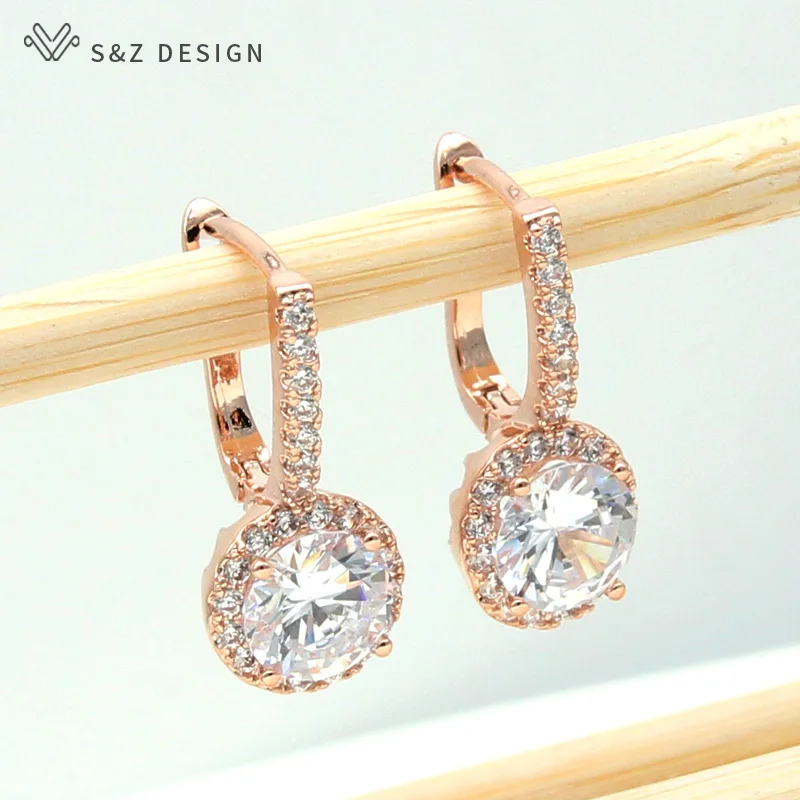 Серьги подвески S & Z из розового золота 585 пробы с круглым