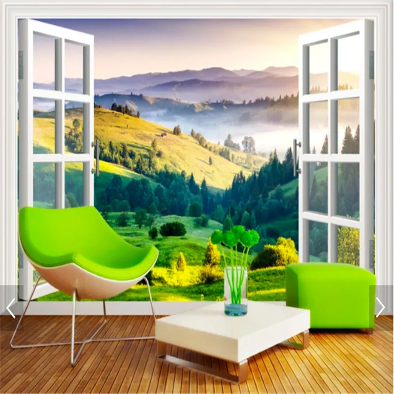 

Индивидуальные 3d поддельные окна пейзажи росписи пастбищные пейзажи фон обои для гостиной спальни обои домашний декор