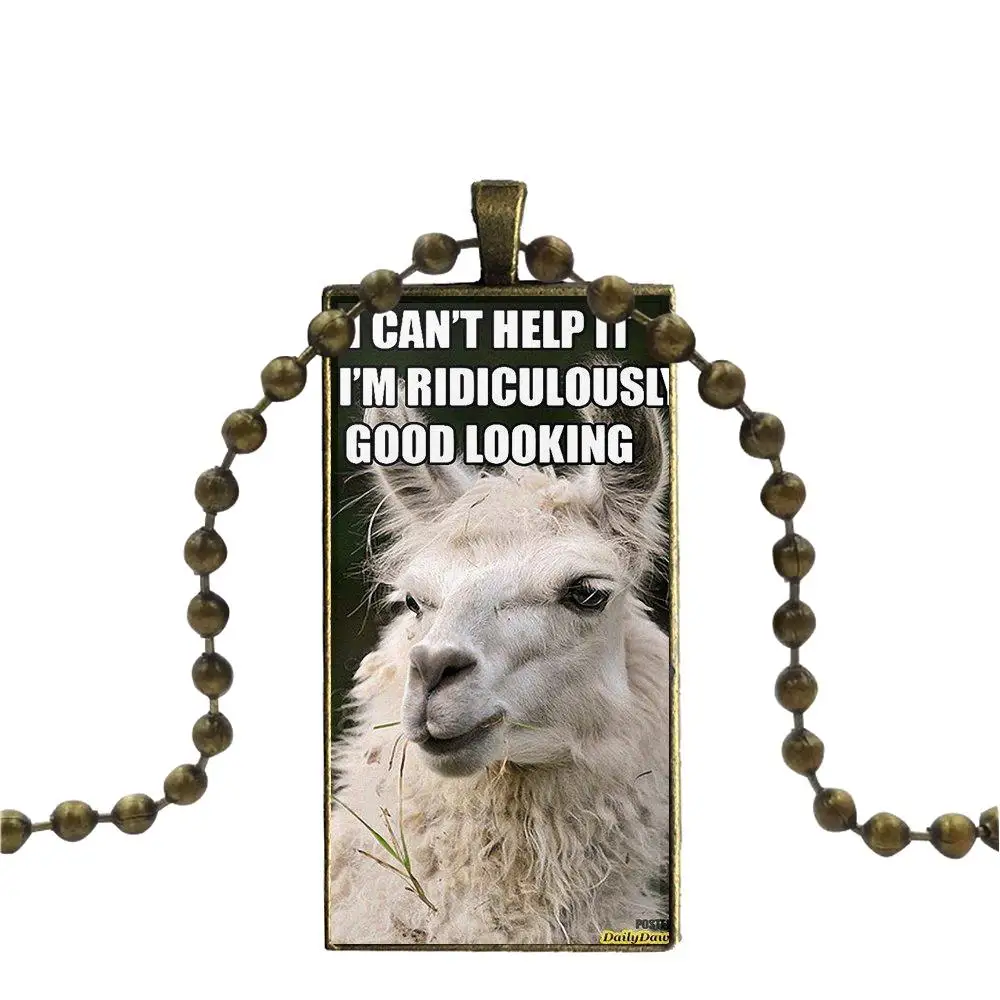 Женское ожерелье с подвеской Keep Calm и Llama на стеклянном кабошоне бронзовым