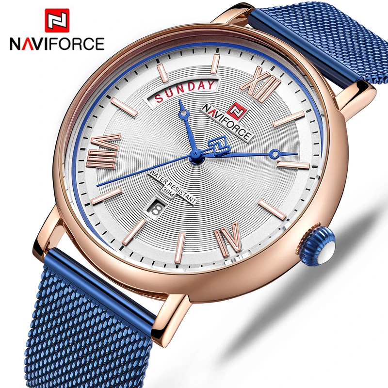 Часы наручные NAVIFORCE Мужские кварцевые модные роскошные водонепроницаемые с