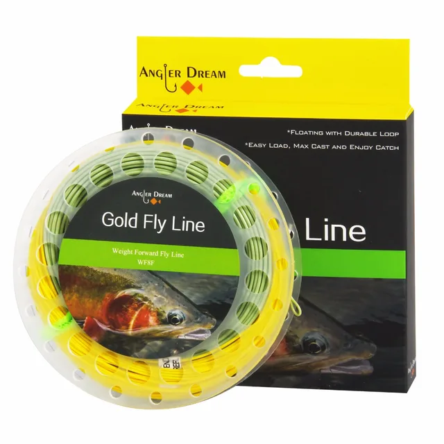 Angler Dream Fishing Tools Gold Floating Fly Line, WF2F 3F 4F 5F 6F 7F 8F 9F 100FT Fly Fishing Line With Two Welded Loops 1
