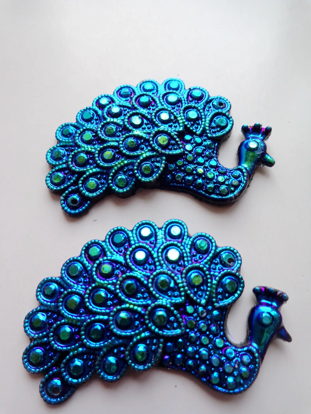 

10pcs new fashion style sew on big crystls peacock shape 48*33mm flatback deep blue rhinestones 2 holes gem stone for dress
