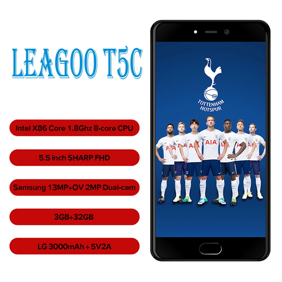 LEAGOO T5C 3GB32GB отпечатков пальцев 5 дюймов OS 2 1 (Android 7 0) SC9853 Восьмиядерный сети 4 г OTG|5.5