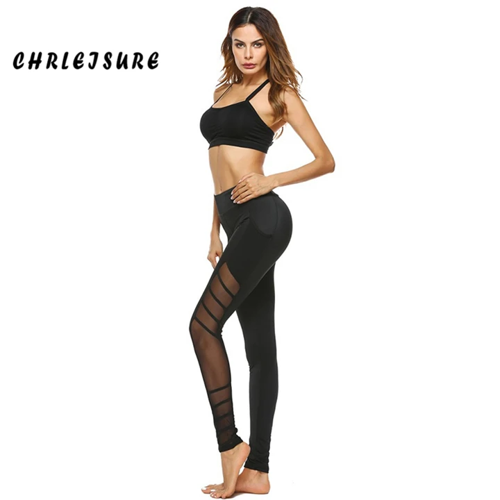 CHRLEISURE боковые сетчатые женские леггинсы черные хлопковые перспективные брюки модные с высокой талией пуш-ап Леггинсы тренировки