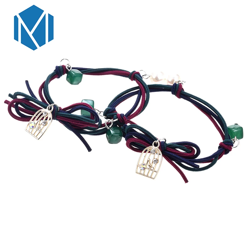 Q MISM 1 Лот = 2 шт. Новые женские эластичные резинки для волос Трехслойные цветные жемчужные подвески из сплава с бриллиантами для девочек.