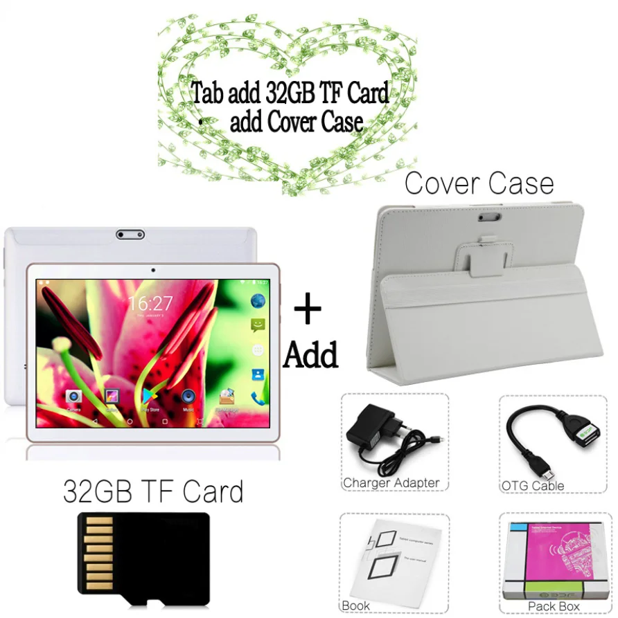 Add Cover 32 GB TF BDF 10 дюймов дизайн 3g Телефонный звонок Android 7,0 Octa Core 4G+ 64G планшетный ПК с системой андроида, ПК, Wi-Fi Bluetooth gps ips Планшеты 10,1 - Комплект: Add Cover 32 GB TF