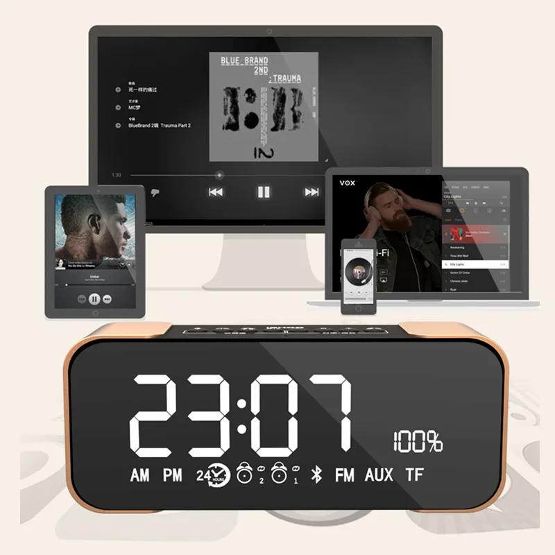 TOPROAD Bluetooth динамик беспроводной стерео алюминиевый Parlante портативный fm-радио Altavoz поддержка времени часы Будильник TF линия в