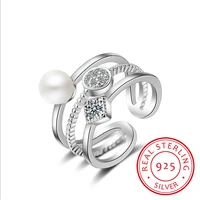 925 sterling silver rings for women trendy multi layer pearl mosaic cz zirconia resizable rings bague femme s r217