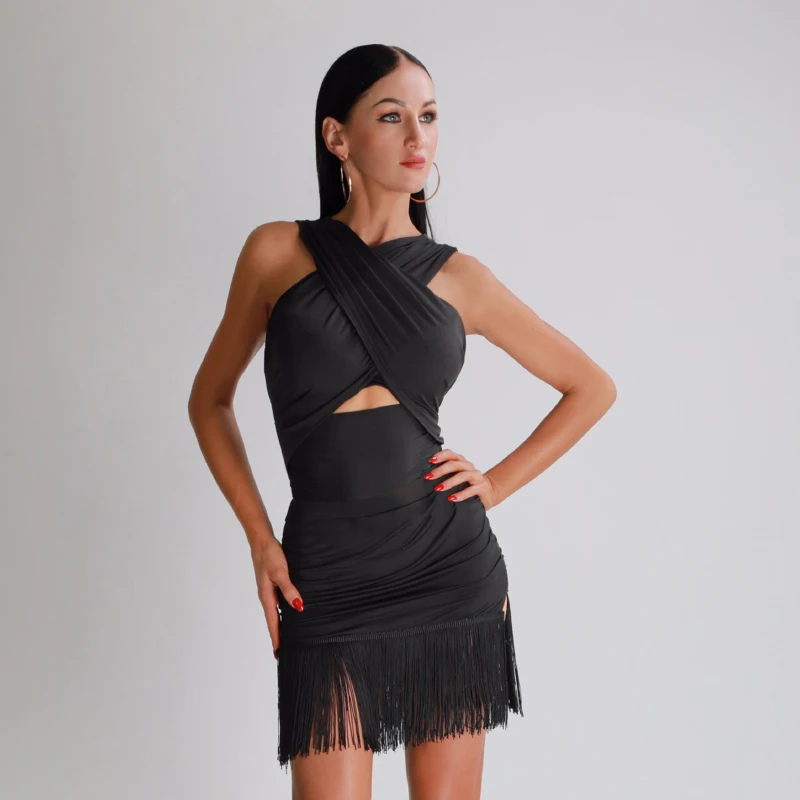 Новинка юбка для латинских танцев женское черное платье с бахромой Женский