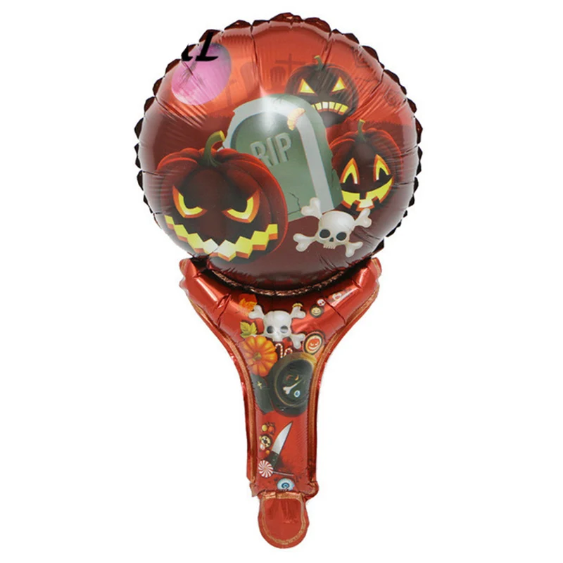50pcs Halloween Decorations Hand Foil Balloons Pumpkin Stick Ballons Happy Halloween Birthday Party Supplies Mylar Globos Toys