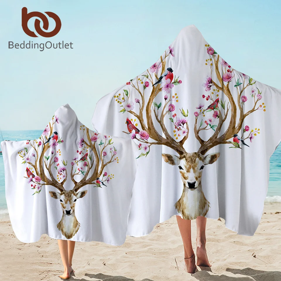 Постельное белье на выход полотенце с капюшоном оленем цветочное Moose банное для