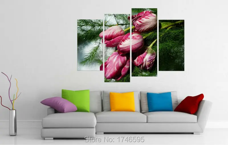 New wall decor home decoration for living room Tulips Colorful Flower Greenery canvas art print picture Painting /PT04004 | Дом и сад