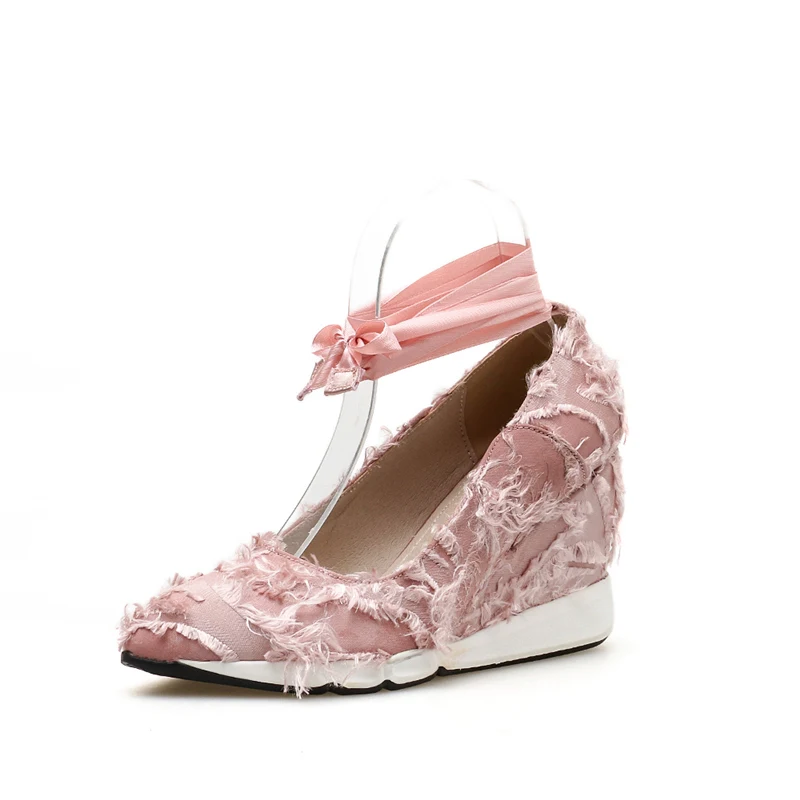 2019 г. Туфли лодочки атласные туфли Золушки с бахромой на высоком каблуке 8 см