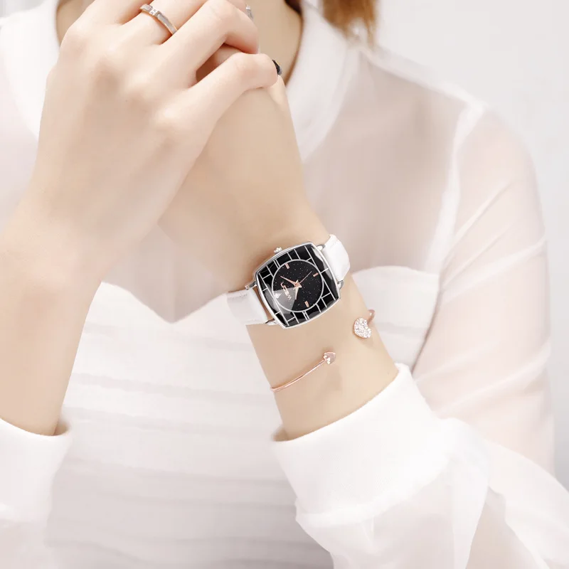 Montre Femme, квадратные женские наручные часы, звездное небо, женские часы, кожа, кварцевые часы, элегантные женские часы, браслет, часы