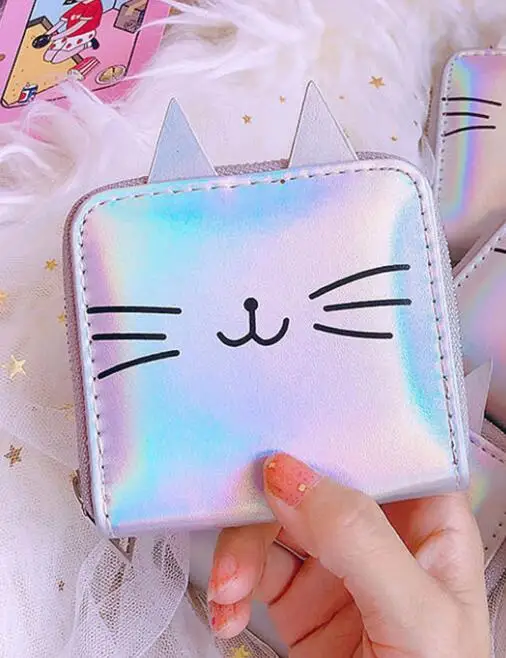 Женские кожаные кошельки с мультяшным котом Kawaii, короткий кошелек, ПУ кошелек для монет, маленький клатч на молнии, Женский банковский держатель для карт, кошелек - Цвет: cat