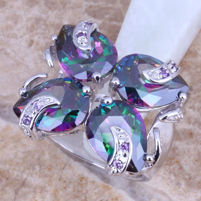 Женское большое кольцо с фианитом Magic Rainbow серебристое Размер 6 / 7/9 E801|ring size|women big