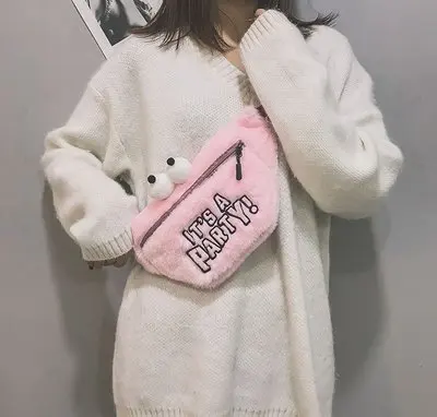 Pink Милая женская меховая поясная сумка, забавные нагрудные сумки, модные дорожные сумки на ремне для девочек-подростков, поясная сумка - Цвет: Pink
