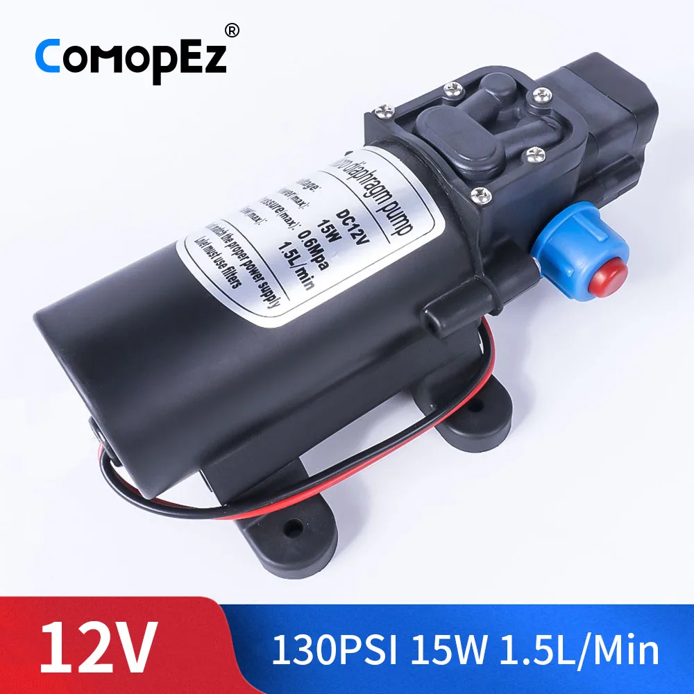 Мини DC 12V 15W 130PSI 5L/мин водяной мембранный насос высокого давления самовсасывающий
