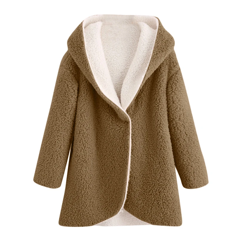 Autumn Winter Faux Fur Jacket Women Solid Fleece Sherpa Hooded Coat Long Sleeve Open Stitch Cardigan Jackets Outwear | Женская одежда
