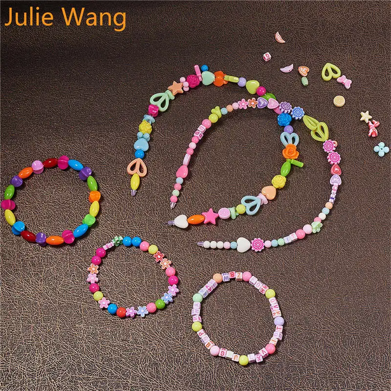 Julie Wang 1 коробка Акриловые Звезда Сердце Луна Бусы Красочные аксессуары набор для детей DIY ожерелье браслет фурнитура для изготовления ювелирных изделий
