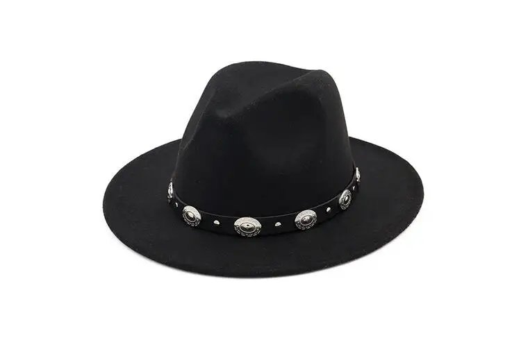 Fashion Wool Men's Women's Winter Autumn Fedora Hat With DIY Punk Belt Wide Brim Church Sombreros Jazz Cap Top Sun Hat