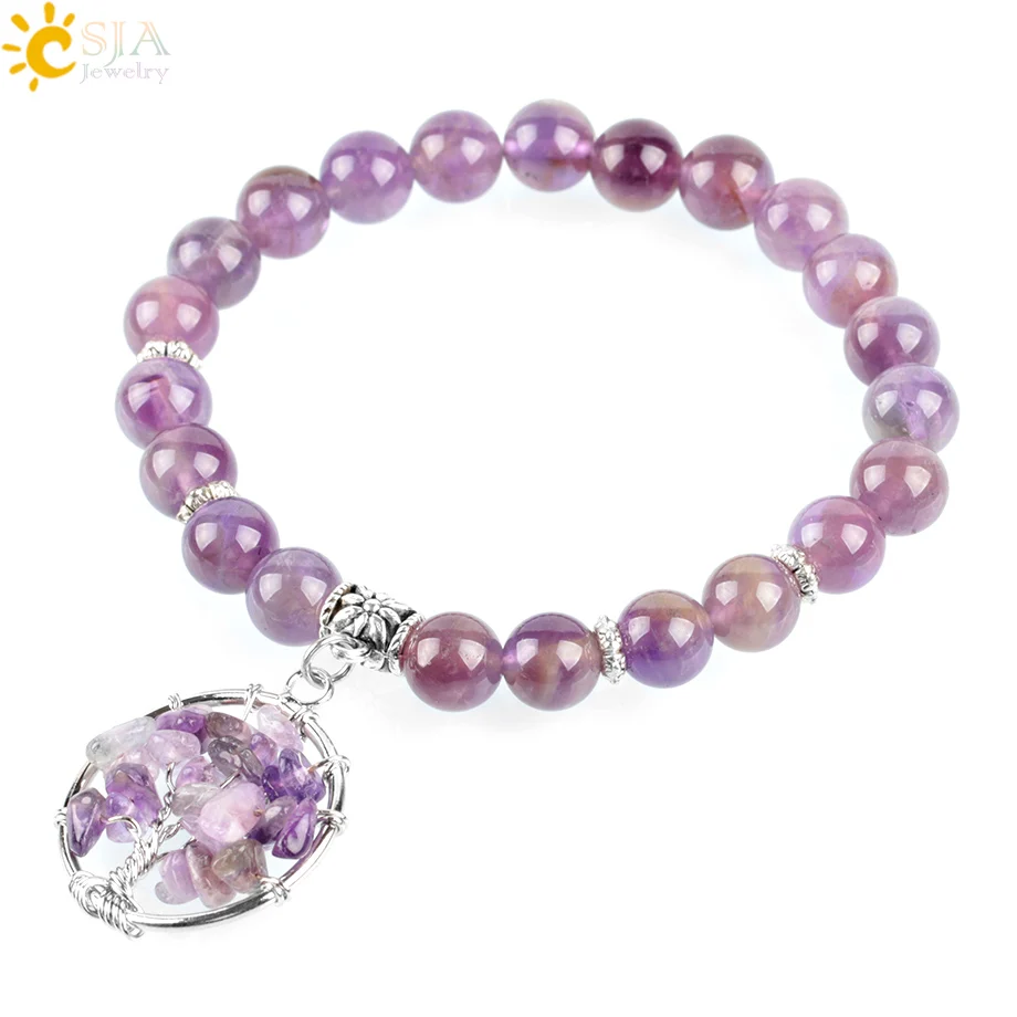 Браслеты подвески CSJA Reiki Sahasrara из натурального аметила браслеты для йоги
