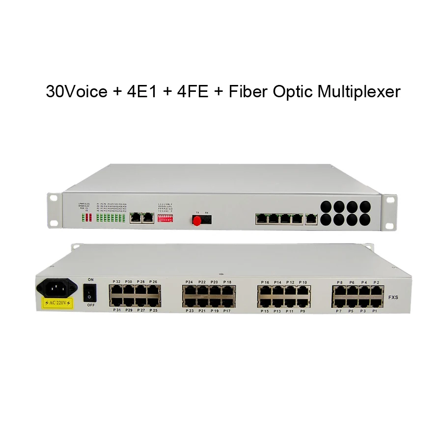 Оптоволоконный мультиплексор 30Voice + 4E1 4FE 4RS232 волоконно оптический
